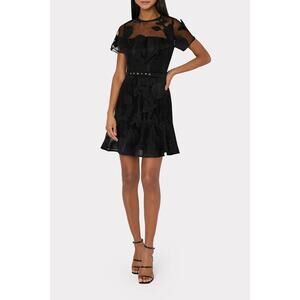 NWT MILLY Rosie Butterfly Floral Applique Flounce Mesh Mini Dress Black 4